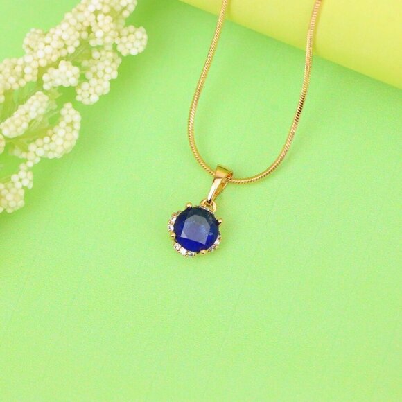 "Elegant Round Blue Gemstone Pendant in Rose Gold, XPPT1324 - Picture 2 of 13